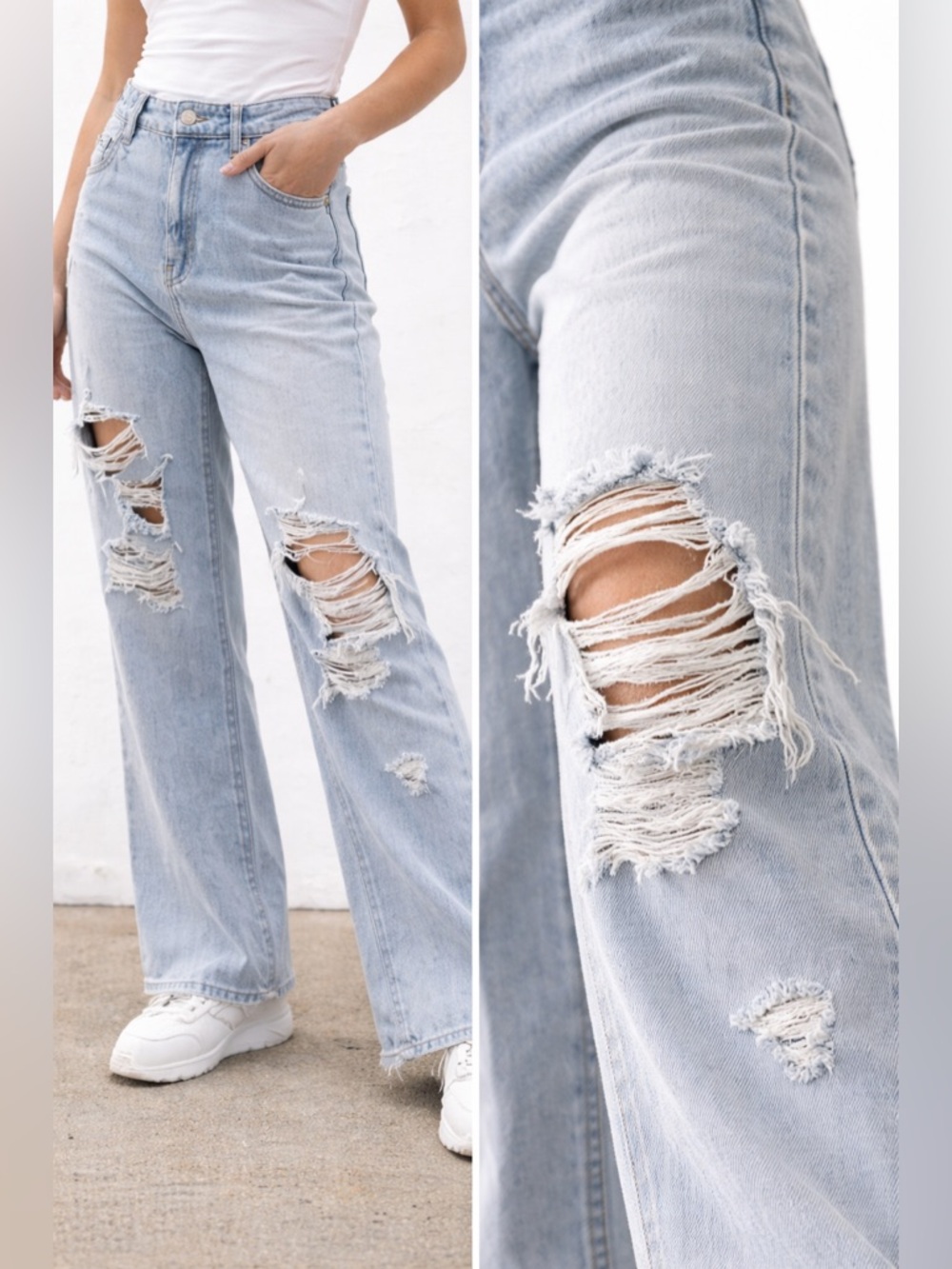 Madden NYC Light Wash Distressed Wide Leg Jeans Size 5 - Picture 6 of 16
